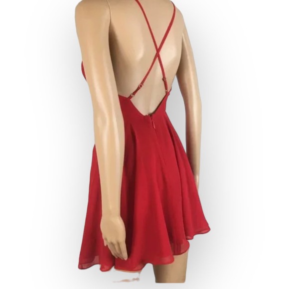 Bebe Size 2 Cross Back Chiffon Skater Dress Red NWT - Picture 9 of 11